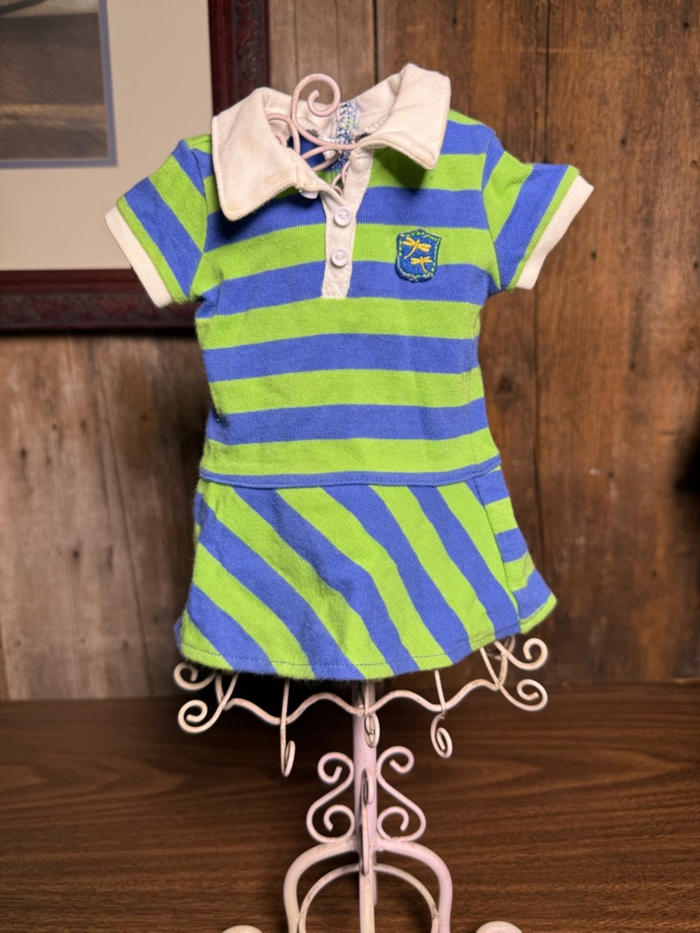 American Girl Lainey Holland Meet Dress Blue Green Striped Polo Dress AG